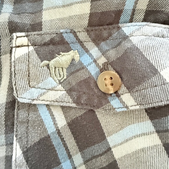 Wrangler Jeans Co Plaid Button Shirt Boys L 10/12 Western Gray Blue - Picture 3 of 8